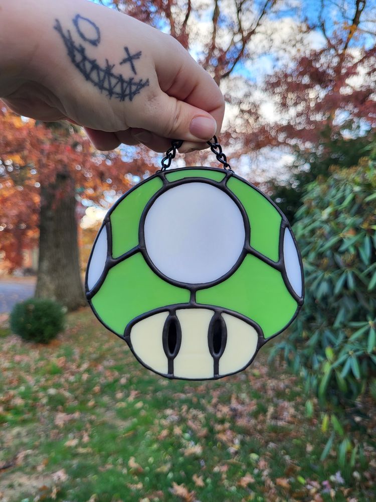 Gamer Mushroom Stained Glass Green