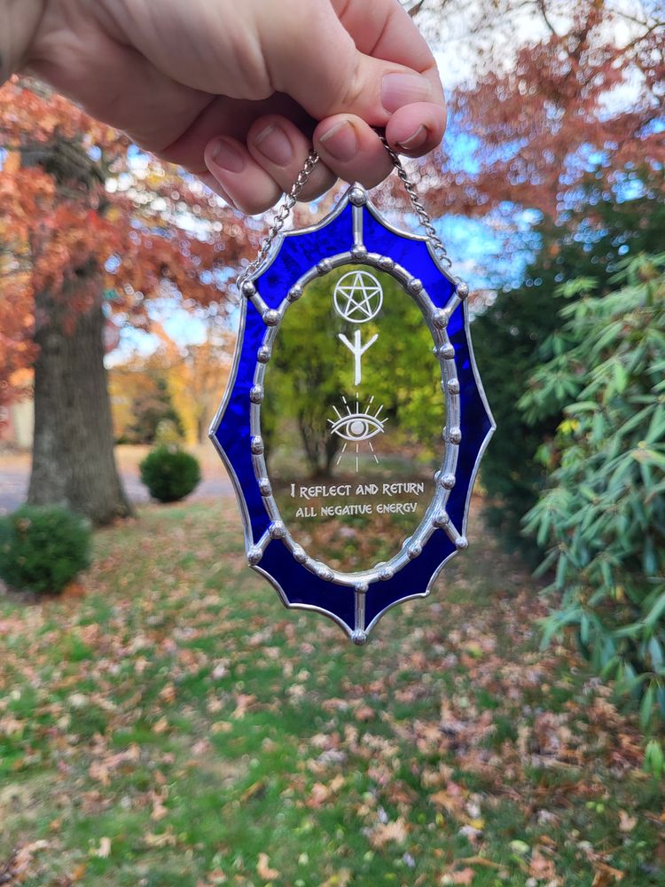 Spell Mirror Dark Blue Stained Glass