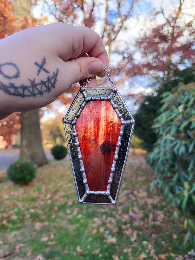 Small Black & Red Coffin Stained Glass