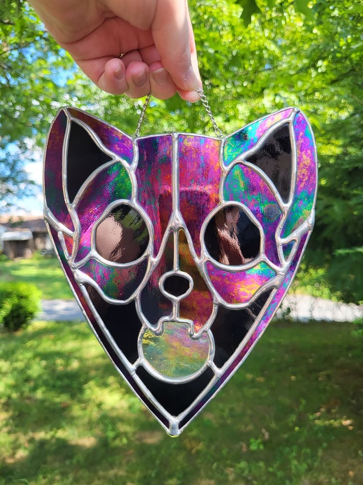 Cat Skull Planchette Stained Glass