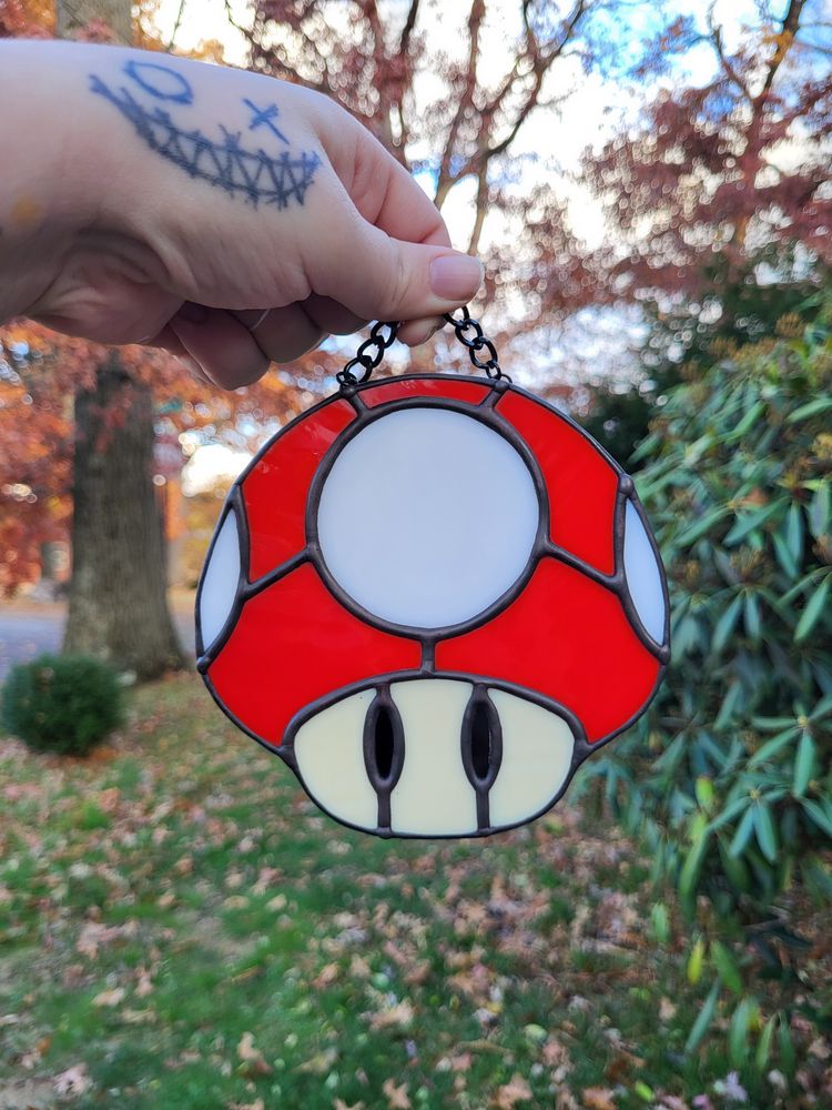 Gamer Mushroom Stained Glass Red
