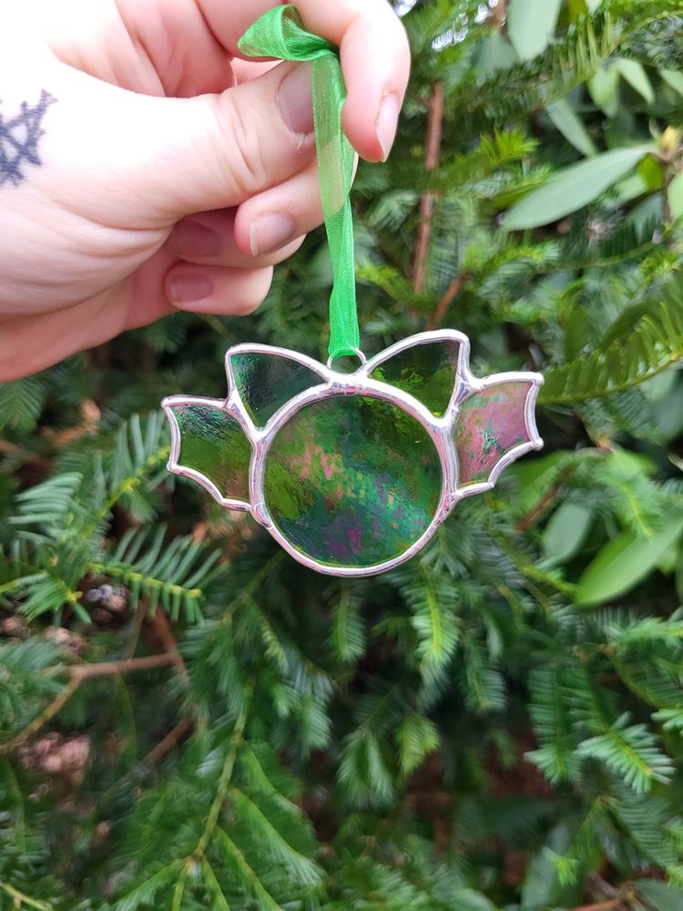 Bat Holiday Ornament Green Stained Glass